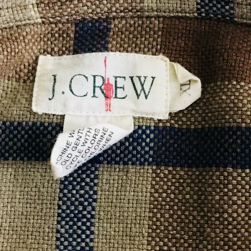 Mens XLT J.Crew Pullover Shirt Plaid Brown Blue‎ Thick Cotton Long Sleeve 1990s